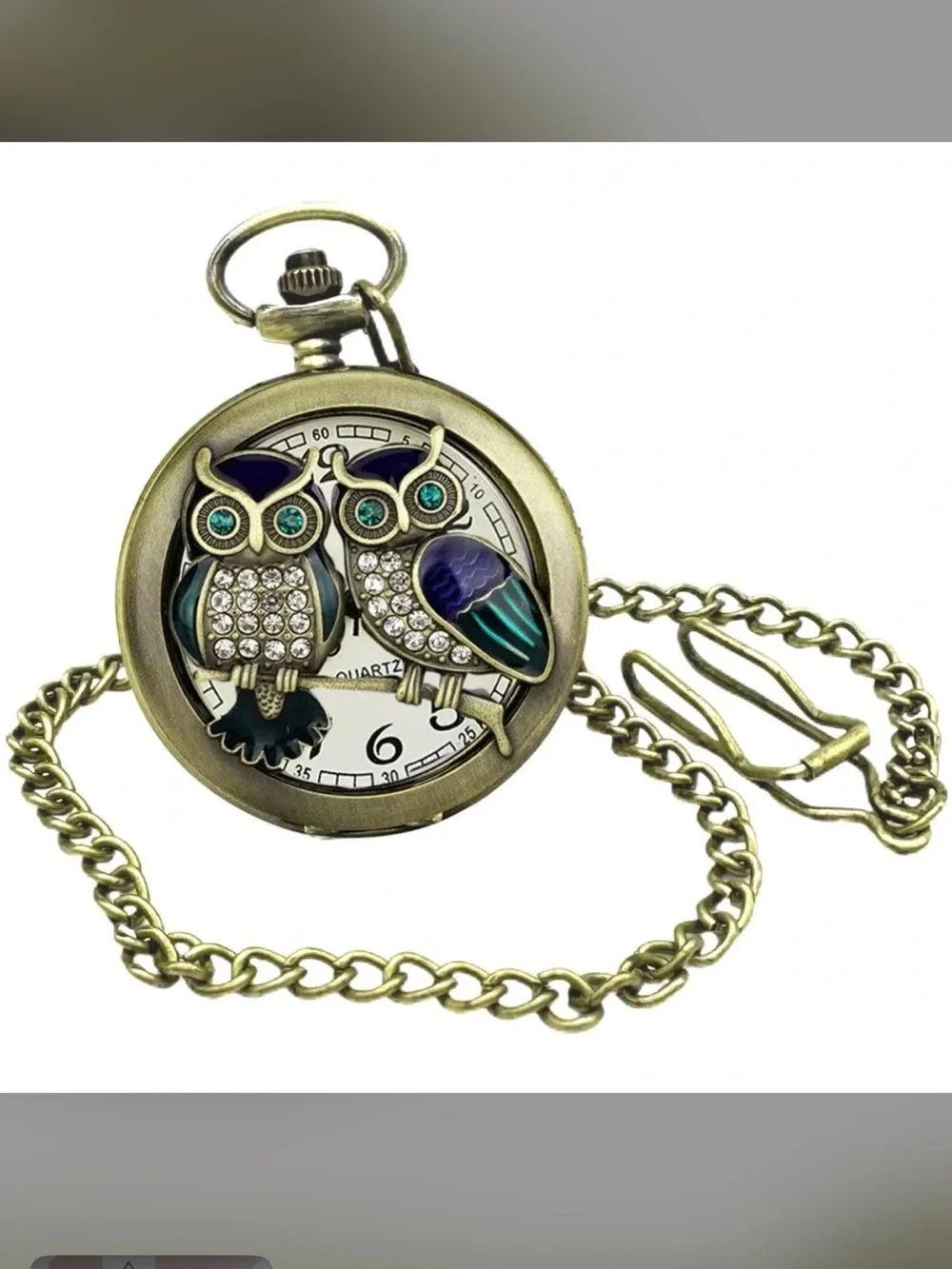 NEW Invicta Vintage Collection Owl Pocket Watch Antique Crystal Enamel Chain